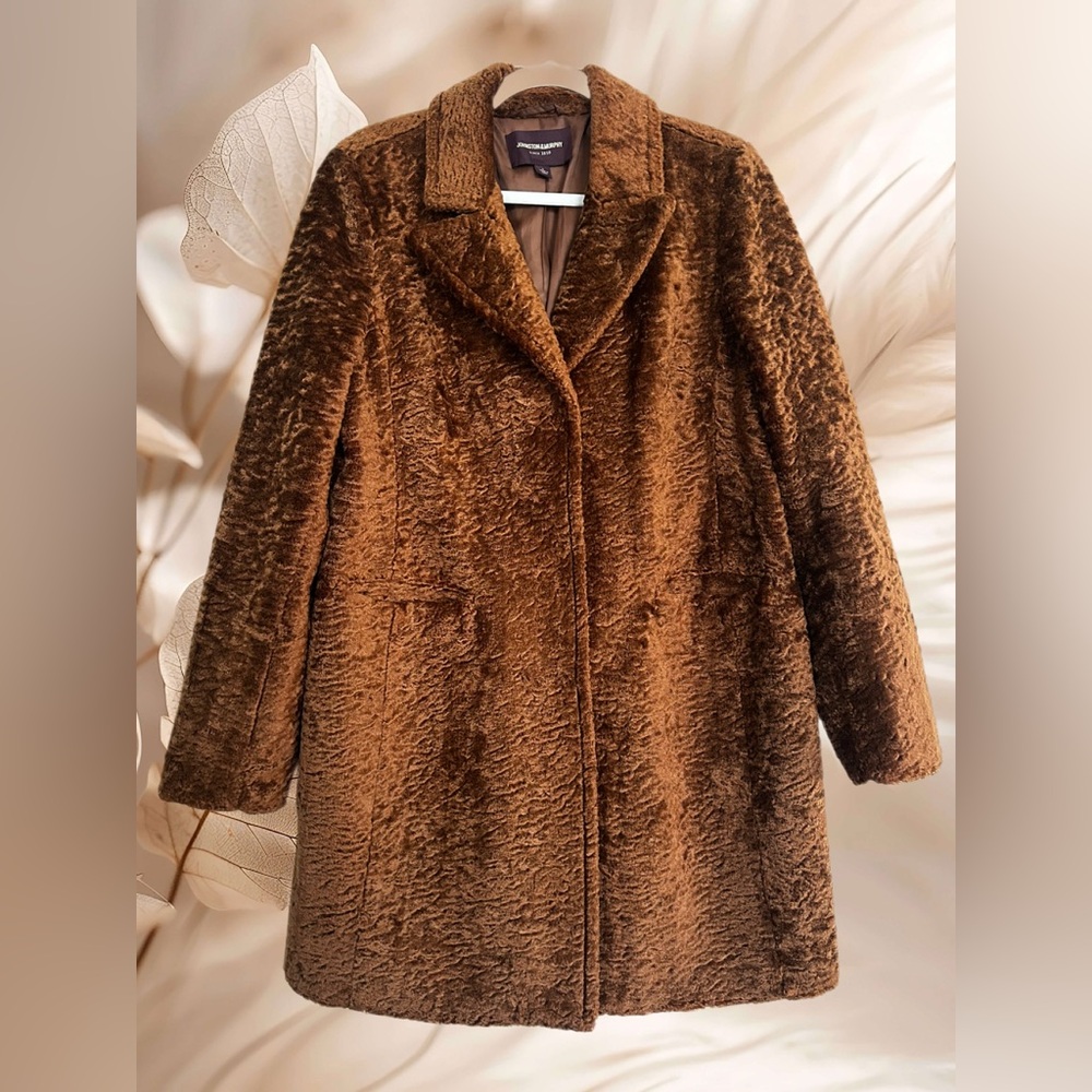 JOHNSTON & MURPHY | Golden Brown Mid-Length Faux Fur Teddy Coat